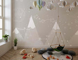 Tapet Personalizat Inspiratie Scandinava pentru Copii cu munti bej, planete si constelatii albe - BEIGE STARRY MOUNTAINS