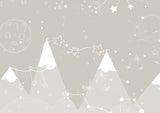 Tapet Personalizat Inspiratie Scandinava pentru Copii cu munti bej, planete si constelatii albe - BEIGE STARRY MOUNTAINS
