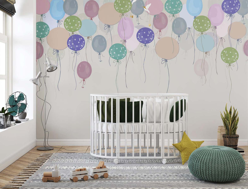 Tapet Personalizat Inspiratie Scandinava pentru Copii cu baloane colorate de petrecere in nuante vibrante - VIVID BALLOONS