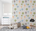 Tapet Personalizat Inspiratie Scandinava pentru Copii cu pattern de baloane in nuante de verde, albastru si portocaliu - COLORFUL BALLOONS PATTERN