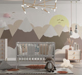 Tapet Personalizat Inspiratie Scandinava pentru Copii cu munti printre nori si soare - EARTHY MOUNTAINS