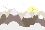 Tapet Personalizat Inspiratie Scandinava pentru Copii cu munti printre nori si soare - EARTHY MOUNTAINS