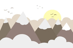 Tapet Personalizat Inspiratie Scandinava pentru Copii cu munti printre nori si soare - EARTHY MOUNTAINS