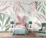 Tapet Personalizat Inspiratie Scandinava pentru Copii cu frunze tropicale in stil line art pastel - PASTEL LINE ART LEAVES