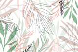 Tapet Personalizat Inspiratie Scandinava pentru Copii cu frunze tropicale in stil line art pastel - PASTEL LINE ART LEAVES