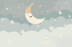 Tapet Personalizat Inspiratie Scandinava pentru Copii cu luna si stelele printre norii albastri - MOON HAT
