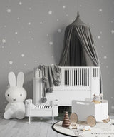 Tapet Personalizat Inspiratie Scandinava pentru Copii cu fundal gri si stele albe - STARRY GREY SKY