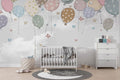 Tapet Personalizat Inspiratie Scandinava pentru Copii cu baloane de petrecere si stelute colorate pe fundal gri - STAR BALLOONS GREY