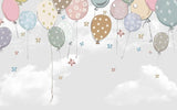 Tapet Personalizat Inspiratie Scandinava pentru Copii cu baloane de petrecere si stelute colorate pe fundal gri - STAR BALLOONS GREY