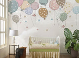Tapet Personalizat Inspiratie Scandinava pentru Copii cu baloane de petrecere si stelute colorate pe fundal bej - STAR BALLOONS BEIGE
