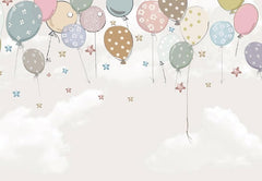 Tapet Personalizat Inspiratie Scandinava pentru Copii cu baloane de petrecere si stelute colorate pe fundal bej - STAR BALLOONS BEIGE