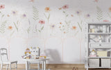 Tapet Personalizat Inspiratie Scandinava pentru Copii cu plante delicate pictate si panou alb cu fundite - PANEL FLOWERS