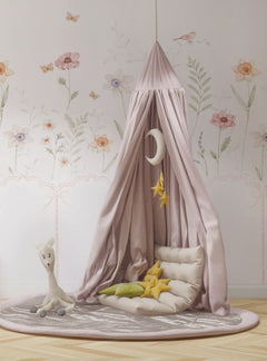 Tapet Personalizat Inspiratie Scandinava pentru Copii cu plante delicate pictate si panou alb cu fundite - PANEL FLOWERS