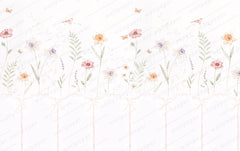 Tapet Personalizat Inspiratie Scandinava pentru Copii cu plante delicate pictate si panou alb cu fundite - PANEL FLOWERS
