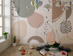 Tapet Personalizat Inspiratie Scandinava pentru Copii cu forme abstracte in stil line art in nuante pastel - DOTTY PASTEL ABSTRACT