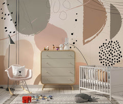 Tapet Personalizat Inspiratie Scandinava pentru Copii cu forme abstracte in stil line art in nuante pastel - DOTTY PASTEL ABSTRACT