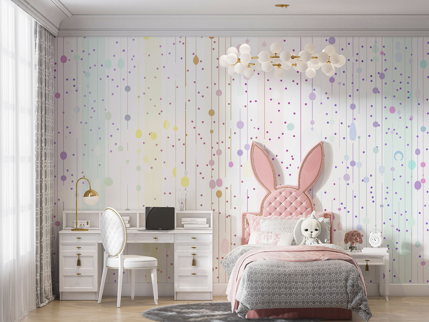 Tapet Personalizat Inspiratie Scandinava pentru Copii cu puncte abstracte multicolore - SOFT RAINBOW COLORS