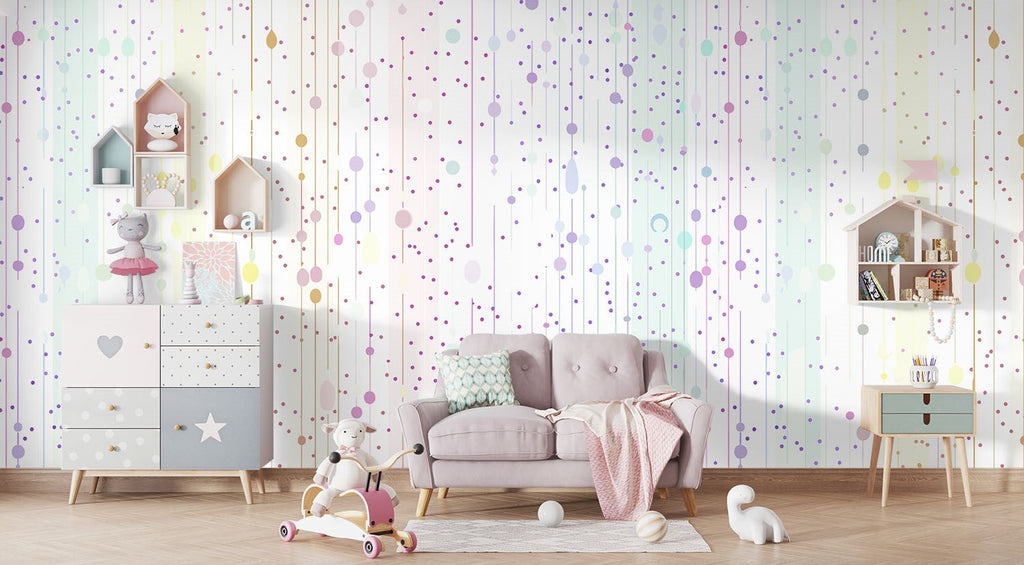 Tapet Personalizat Inspiratie Scandinava pentru Copii cu puncte abstracte multicolore - SOFT RAINBOW COLORS