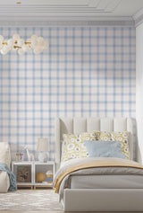 Tapet Personalizat Inspiratie Scandinava pentru Copii cu pattern de carouri in nuante de albastru -  WILLOW CHECK