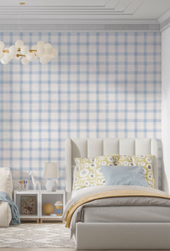 Tapet Personalizat Inspiratie Scandinava pentru Copii cu pattern de carouri in nuante de albastru -  WILLOW CHECK