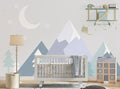 Tapet Personalizat Inspiratie Scandinava pentru Copii cu munti si brazi abstracti in nuante de albastru pastel - PASTEL BLUE MOUNTAINS