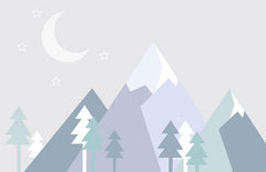 Tapet Personalizat Inspiratie Scandinava pentru Copii cu munti si brazi abstracti in nuante de albastru pastel - PASTEL BLUE MOUNTAINS
