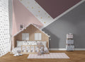 Tapet Personalizat Inspiratie Scandinava pentru Copii cu model abstract geometric in nuante de roz si gri cu stelute aurii - GOLDEN STARS ABSTRACT