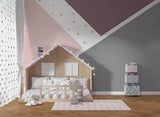 Tapet Personalizat Inspiratie Scandinava pentru Copii cu model abstract geometric in nuante de roz si gri cu stelute aurii - GOLDEN STARS ABSTRACT