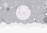 Tapet Personalizat Inspiratie Scandinava pentru Copii cu luna, planete, stele si constelatii in nuante de gri - MOON CONSTELLATIONS