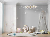 Tapet Personalizat Inspiratie Scandinava pentru Copii cu fundal gri si stele albe cazatoare - HANGING STARS