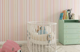 Tapet Personalizat Inspiratie Scandinava pentru Copii cu perete multicolor in dungi pastel - PASTEL TICKING STRIPE
