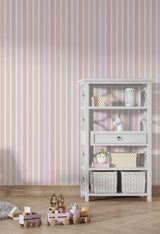 Tapet Personalizat Inspiratie Scandinava pentru Copii cu perete multicolor in dungi pastel - PASTEL TICKING STRIPE