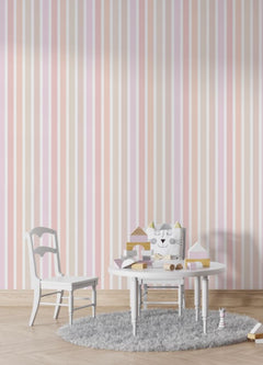 Tapet Personalizat Inspiratie Scandinava pentru Copii cu perete multicolor in dungi pastel - PASTEL TICKING STRIPE