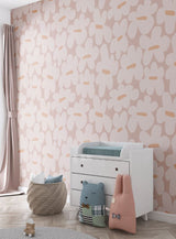 Tapet Personalizat Inspiratie Scandinava pentru Copii cu flori in pattern abstract retro in nuante de roz-maro - BLUSH PINK FLORAL PATTERN