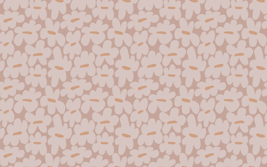 Tapet Personalizat Inspiratie Scandinava pentru Copii cu flori in pattern abstract retro in nuante de roz-maro - BLUSH PINK FLORAL PATTERN
