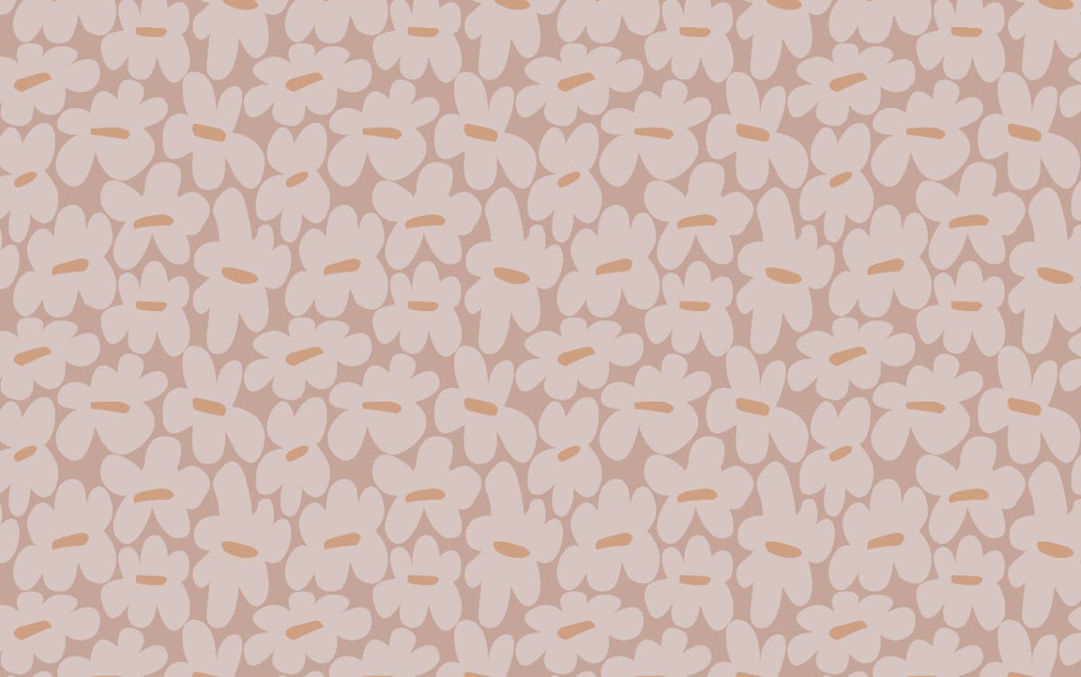 Tapet Personalizat Inspiratie Scandinava pentru Copii cu flori in pattern abstract retro in nuante de roz-maro - BLUSH PINK FLORAL PATTERN