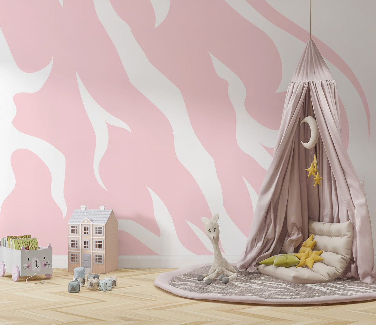 Tapet Personalizat Inspiratie Scandinava pentru Copii cu model abstract de animal print in nuante de roz - PINK ANIMAL PRINT
