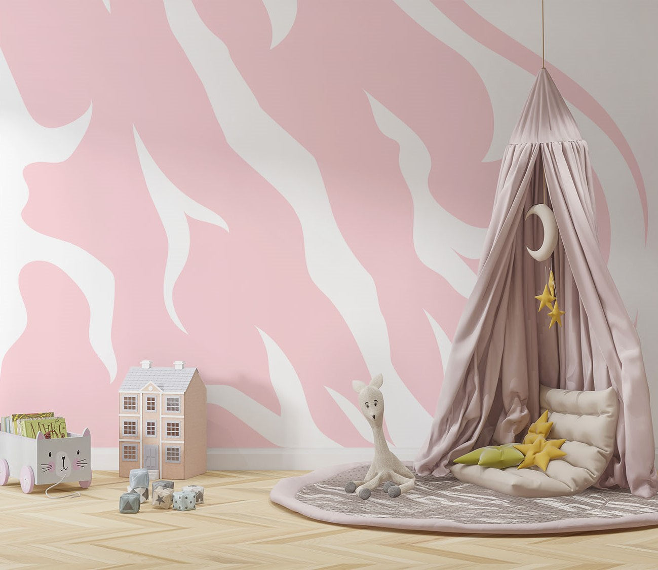 Tapet Personalizat Inspiratie Scandinava pentru Copii cu model abstract de animal print in nuante de roz - PINK ANIMAL PRINT