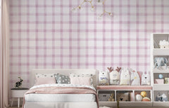 Tapet Personalizat Inspiratie Scandinava pentru Copii cu pattern de carouri in nuante de mov lila - PINK WILLOW CHECK