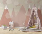 Tapet Personalizat Inspiratie Scandinava pentru Copii cu munti inalti cu zapada in nuante de teracota - PASTEL TERRACOTTA MOUNTAINS