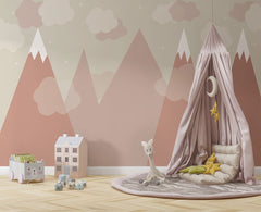 Tapet Personalizat Inspiratie Scandinava pentru Copii cu munti inalti cu zapada in nuante de teracota - PASTEL TERRACOTTA MOUNTAINS