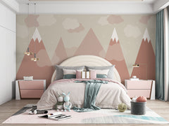 Tapet Personalizat Inspiratie Scandinava pentru Copii cu munti inalti cu zapada in nuante de teracota - PASTEL TERRACOTTA MOUNTAINS