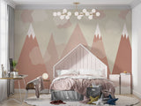Tapet Personalizat Inspiratie Scandinava pentru Copii cu munti inalti cu zapada in nuante de teracota - PASTEL TERRACOTTA MOUNTAINS
