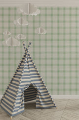 Tapet Personalizat Inspiratie Scandinava pentru Copii cu pattern de carouri in nuante de verde - GREEN WILLOW CHECK