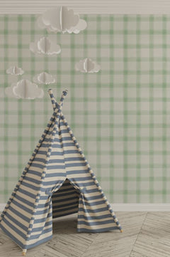 Tapet Personalizat Inspiratie Scandinava pentru Copii cu pattern de carouri in nuante de verde - GREEN WILLOW CHECK