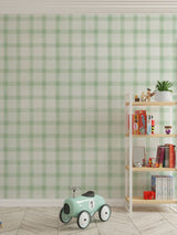 Tapet Personalizat Inspiratie Scandinava pentru Copii cu pattern de carouri in nuante de verde - GREEN WILLOW CHECK
