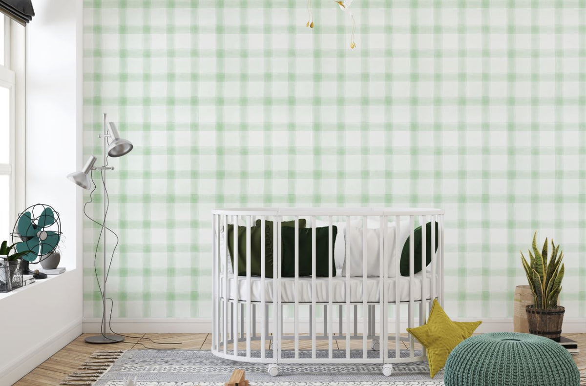 Tapet Personalizat Inspiratie Scandinava pentru Copii cu pattern de carouri in nuante de verde - GREEN WILLOW CHECK