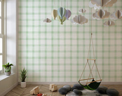Tapet Personalizat Inspiratie Scandinava pentru Copii cu pattern de carouri in nuante de verde - GREEN WILLOW CHECK