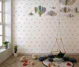 Tapet Personalizat Inspiratie Scandinava pentru Copii cu pattern de stelute gri, aurii si roz pe fundal alb - CRAYON STAR PATTERN