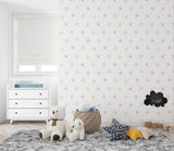 Tapet Personalizat Inspiratie Scandinava pentru Copii cu pattern de stelute gri, aurii si roz pe fundal alb - CRAYON STAR PATTERN